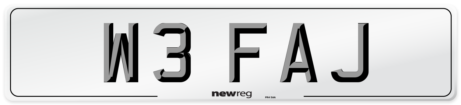 W3 FAJ Number Plate from New Reg